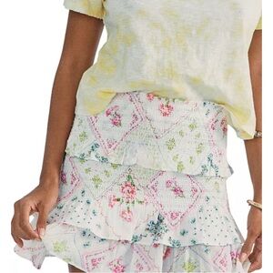 LoveShackFancy Floral Ruffle Skirt - White and Pink